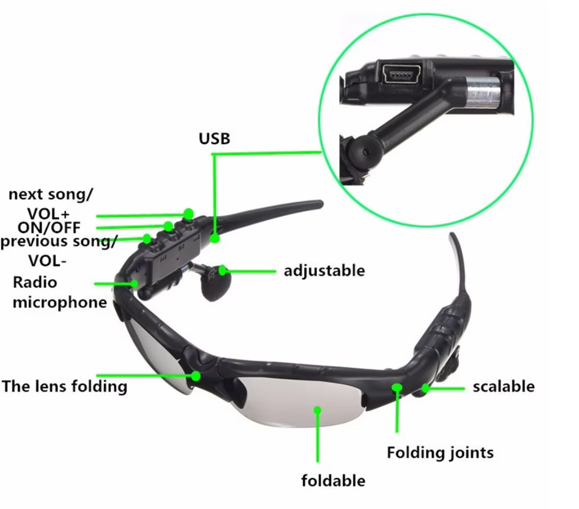 Lentes con Audifonos Bluetooth